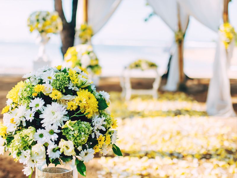 Imagem da decoração de um casamento na praia